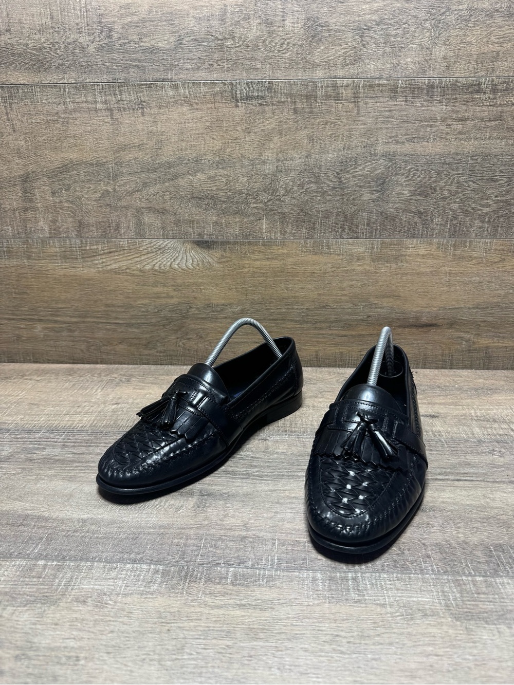 Giorgio Brutini Black Woven Tassel Slip-On Loafers